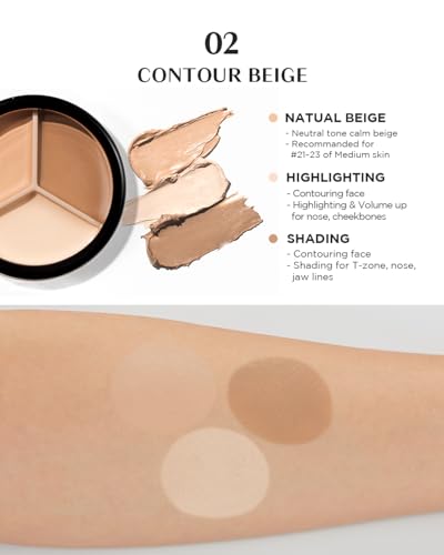 Image of THESAEM Cover Perfection Triple Pot Concealer - 02 Contour Beige for 3D Facial Contouring - 3-Color Multi Concealer Palette with Shading & Highlighting - Korean Makeup with Sweet Almond Oil