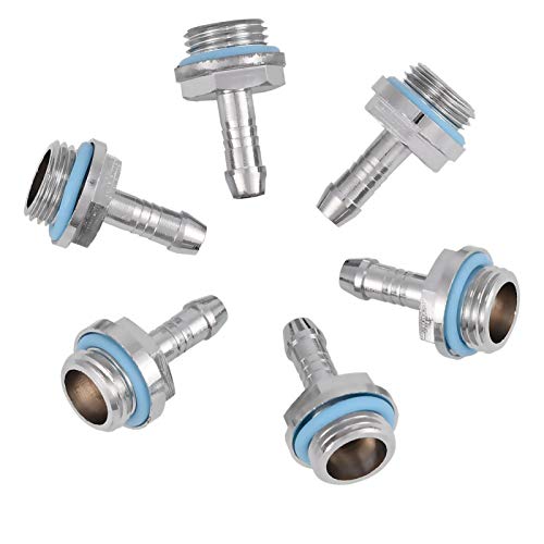 Richer-R 6 Pcs G1/4 Zoll Gewinde Barbs Fittings, Flexibel PC Wasserkühlung Kupfer Fitting G1/4 Gewindestecker Barb Stecker für Verbindung Zwischen Wasserblocks/Heizkörpe/Wasserpumpen usw.(6mm)