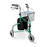 Medacsi Care 3 Wheel Rollator Walker with 8-Inch Wheels & Storage Basket - Lightweight & Foldable Walker for Seniors - Standard Drive Rollator for Adult Mobility Support - Unisex Adult Walker - Green