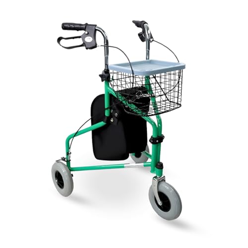 Image of Medacsi Care 3 Wheel Rollator Walker with 8-Inch Wheels & Storage Basket - Lightweight & Foldable Walker for Seniors - Standard Drive Rollator for Adult Mobility Support - Unisex Adult Walker - Green