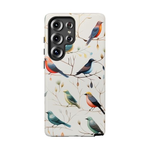 Protégez votre Samsung S25 Ultra blanc avec cette coque rigide brillante motif oiseaux