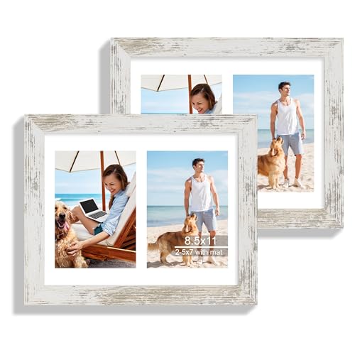 Hongkee 8.5x11 Picture Frame Set of 2, Collage Two 5x7 with Mat, Real Glass