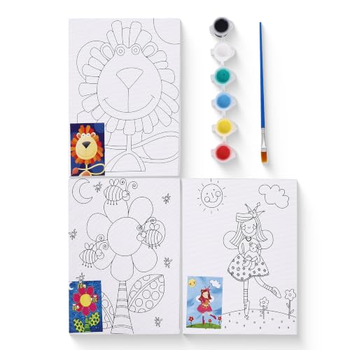 Image of Neomate Canvas Painting Kit for Kids | DIY Painting Set with 3 Printed Canvas, 6 Acrylic Paint Pots & Brush | Art and Craft Kit, Paint Kit for Kids, Birthday Gift, Return Gift, Creative Activity Set