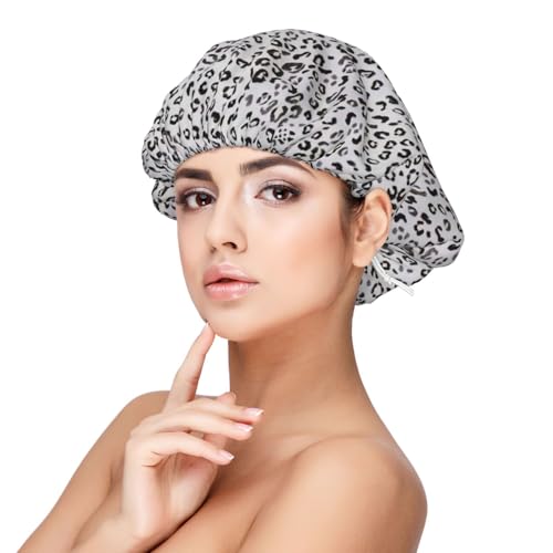 Double Layer Reversible Hair Wrap Satin Sleep Leopard Print Cap Bonnet for Braid Curly Hair Satin Bonnet Black