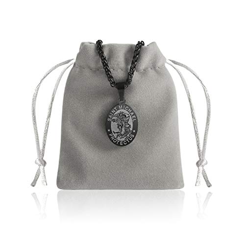 Rs Black St. Saint Michael Pendant Necklace For Men Boys Stainless Steel Medal Catholic Patron Women Girl #TOP4