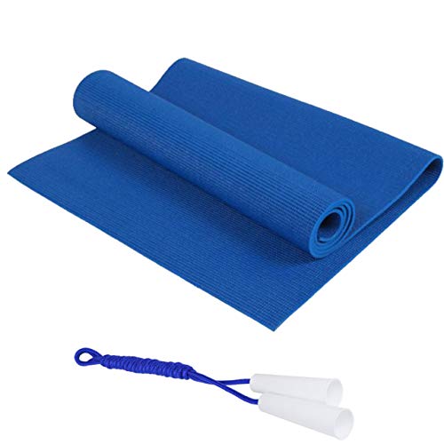 Slosy Esterilla para Yoga Azul Antideslizante + Comba Colchón Abdominales Colchoneta de Pilates 173 x 61cm Entrenamiento Gimnasio Alfombrilla Fitness Espuma Accesorios Ejercicio
