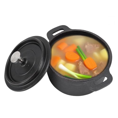 CAST IRON POT WITH LID 20CM - NON STICK COOKING POT FOR GAS, ELECTRIC, OVEN, BBQ [HIGH HEAT RETENTION] (Diameter 20CM)