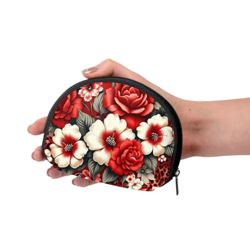 Portable Coin Purse Flowers-Leopard-Print Mini Zippered Money Pouch Card Holder3