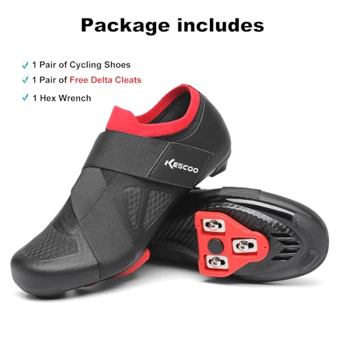 Image of KESCOO Unisex Cycling Shoes Compatible with Peloton Bike & SPD Indoor Outdoor Road Bike Cycling Shoe for Men Women, 1 Hook and Loop Strap, with Delta Cleats