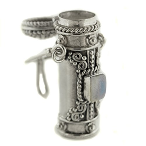Tall Sterling Silver Rainbow Moonstone Poison Bottle Pillbox Urn Pendant