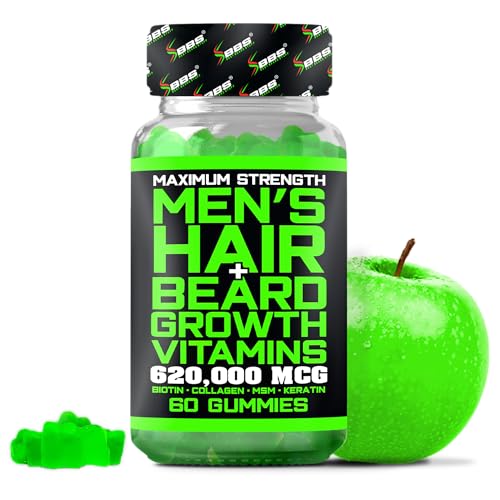 Best Beard Stuff Beard Growth Vitamins - Biotin Gummies for Beard & Hair Growth – Maximum Strength 620,000mcg Biotin with Collagen, MSM, Keratin & Bamboo Extract