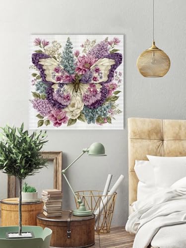Image of askkqtx Butterfly Stamped Cross Stitch Kits for Adults 14x14 Inch