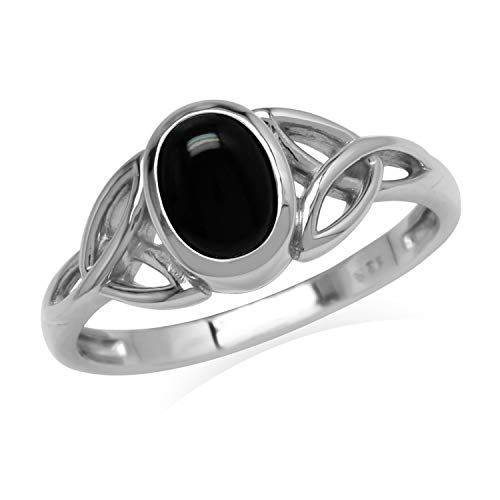 Silvershake 7x5 mm Oval Black Onyx Stone 925 Sterling Silver Triquetra Celtic Knot Ring Size 5