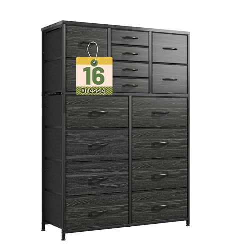 Image of Bepatio 16 Drawers Dresser for Bedroom 57" H Dressers for Bedroom Large Fabric Dressers & Chest of Drawers with Sturdy Metal Frame, Wood Top, Entryway, Hallway (Charcoal Black)