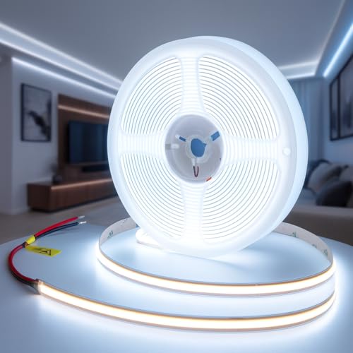 FactorLED Striscia LED COB 24V 5M 60W (12W/m), dimmerabile, alta luminosità 6000lm lineari, alta densità, 320 LED/m, IP20 interni, luci LED soggiorno, camera da letto, soffitto (luce fredda 5700K)