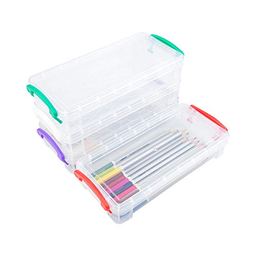 4 Pack Colored Plastic Pencil Box, Pen Storage Container Box for Kids Large Pencil Storage Case School Supply Containers Box Office Supply Storage Box Art Painting Pencils Brush Organizer Box