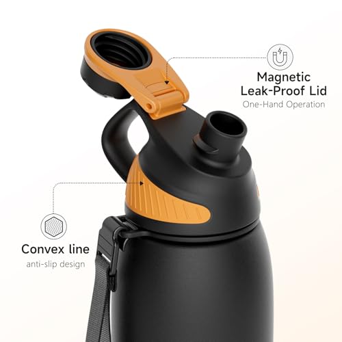 Image of Fjbottle 32oz Stainless Steel Insulated Water Bottle No Straw Spout Lid | Leakproof Keeps Cold 24H, Double Wall Vacuum Insulated, BPA Free, Easy to Clean Sports Water Bottle for Gym Hiking & Outdoor