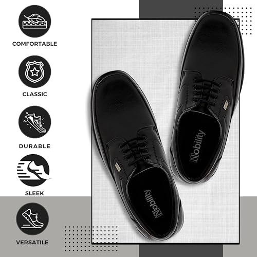 Image of NOBILITY Faux Leather Black Formal Lace Up Shoes for Men | Comfortable Walking | Classic Design|| Breathable || Slip Resistant |