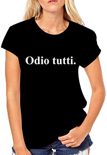 Puzzletee T-Shirt Donna “Odio Tutti” – Maglietta Divertente e Ironica – Idea Regalo Originale per Amica, Collega o Mamma – Cotone Morbido, Stampa Umoristica