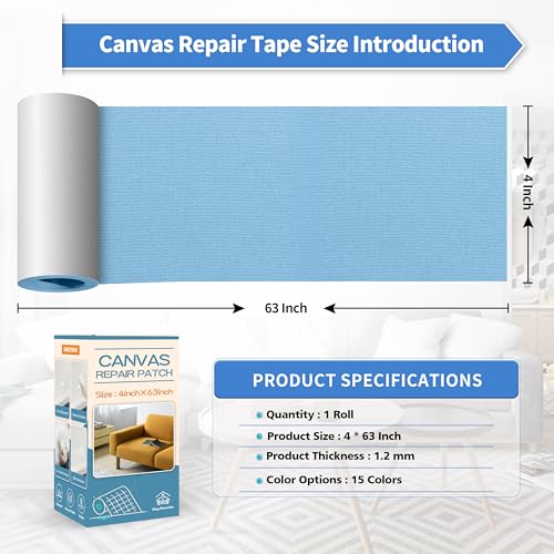 KING MOUNTAIN Canvas Repair Tape,Outdoor Gear Patch, 4×63 Inches,Waterproof,Self-Adhesive for Repairing Boat Covers,Sun Shades,Sofas,Tents,Lounge Chairs,Awnings (Blue)