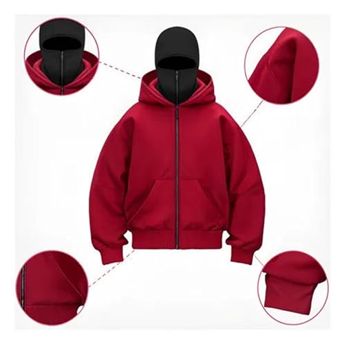 Men's Winter Double Hoodie Sweatshirt with Zip and Pocket Windproof Warm Sports Jacket Men Casual Hooded Coat3