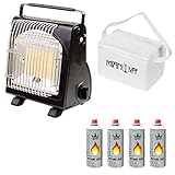Mianova 2 in 1 Keramik Gas Camping Heizung Kocher 1,7KW Heizstrahler Gasheizung Campingkocher Gaskocher Anzünder Grillanzünder Butan 4 Gasflaschen + Kühltasche