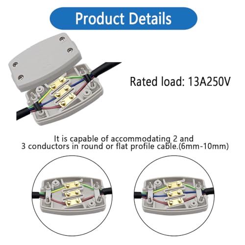 4 Pcs 3 Terminal Electrical Junction Box, 13amp 250v Flex Connector 3 Core Cable Joiner Electrical Connectors for Indoor Lighting,Power,Wiring (White)