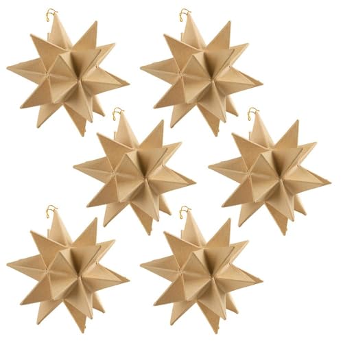 Pack of 6 Paper Mache Moravian Star Ornaments by Factory Direct Craft - Premade Papier Mache Moravian Stars Ready for Personalization and Crafting (6-1/2