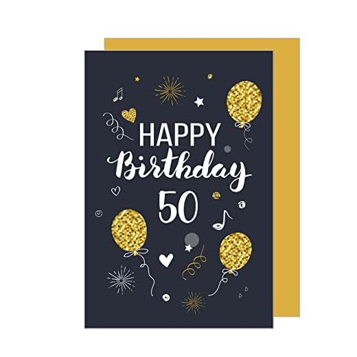 Edition Seidel Tarjeta de felicitación de 50 cumpleaños con sobre, de cumpleaños, cumpleaños, tarjeta de felicitación para hombre y mujer (GZ346-50 SW023)