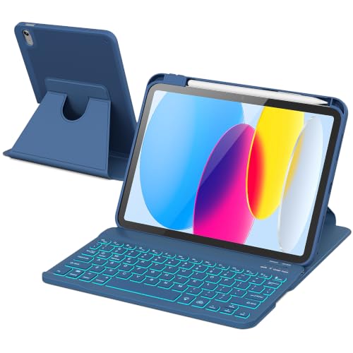 Image of RAYMCRAFT for iPad 11th(A16, 2025) /10th Generation Case with Keyboard, 360 Rotatable Case & Detachable Backlit Keyboard, Precision Cutouts and Pen Holder for iPad A16 11'' /10th 10.9'', Navy Blue