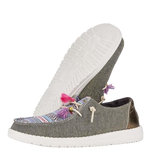Image of Hey Dude Women's Wendy Slub CanvasMoc Toe Shoes, Black Multi, 3 UK