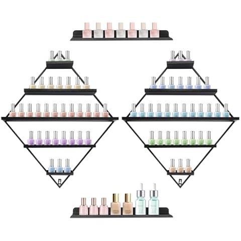 Ficwzw 5-Tie Metal Nail Polish Display Rack, Wall-Mounted Nail Polish Racks, Metal Wall Mounted Nail Polish Rack, 5-Tier Display Racks for Nail Polish, Free Combination for Nail Salon Shop Cover