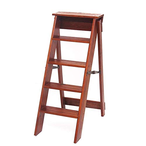 Taburete escalera plegable de 3 peldaños de madera marrón multifunción 2