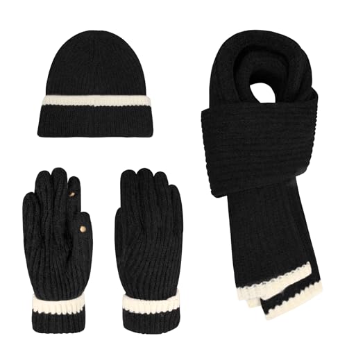 Winter Hat Scarf Gloves Set for Women Men, Warm Fleece Beanie Touchscreen Glove Thermal Scarves for Cold Weather U-SY-L1