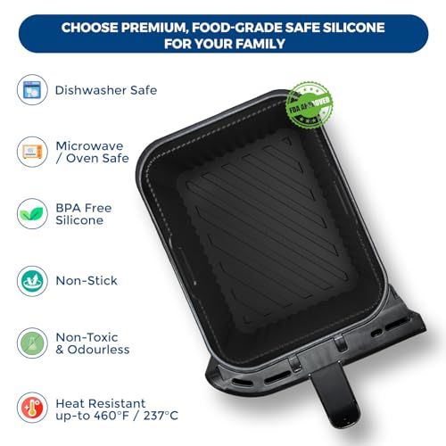 Premium Ninja 9.5L AF400UK & DZ400UK Silicone Liners | 0.8mm Ridges for Air Flow, 2.5mm Thick, Dishwasher Safe | Specially Designed for Ninja Dual Air Fryer 9.5L AF400UK | Silicone Air Fryer Liners