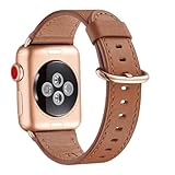 WFEAGL Compatible iWatch Band 44mm 42mm, Top Grain Leather Band with Gold Adapter (The Same as Series 4/3 with Gold Aluminum Case in Color) for iWatch Series 4/3/2/1 (Brown Band+Rosegold Adapter)