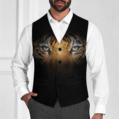 Tiger Face on Black Men's Suit Vest Slim Fit V-Ncek Waistcoat Business Casual Vest2