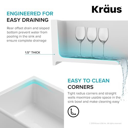 KRAUS KFR1-33GWH Turino Reversible 33-inch Fireclay Farmhouse Flat Apron Front Single Bowl Kitchen Sink with Bottom Grid in Gloss White - image 6