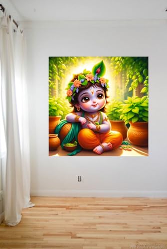 Image of Techgifti Baby Krishna Back Side Gamla Matki Wall Poster for Pooja Room, Office, Kids Room (Size- 46CM X 46CM)