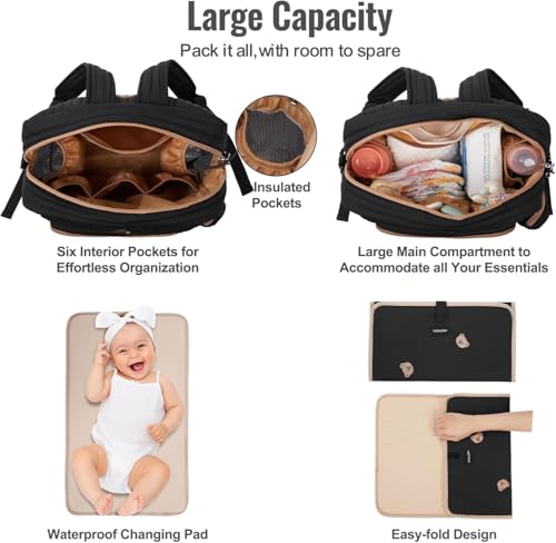 Image of GOBABYMART Diaper Bag Backpack with Changing Pad - Travel Baby Bag, Insulated Bottle Pockets, Stroller Straps