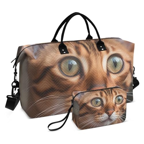 Large Travel Duffel Bag, Beautiful Bengalis Cat Sports Tote Gym Bag, Shoulder Weekender Overnight Bag for Women Men, Carry On Luggage with Toiletry Bags