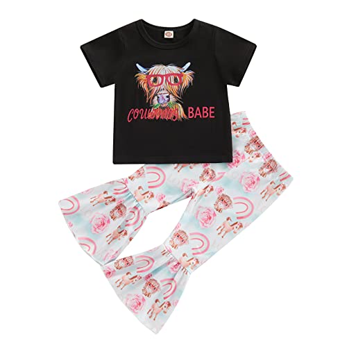 Image of Kaipiclos Western Infant Baby Girl Clothes Cute Print Ruffle Long Sleeve Sweatshirt Pants Toddler Fall Winter Cowgirl Outfits