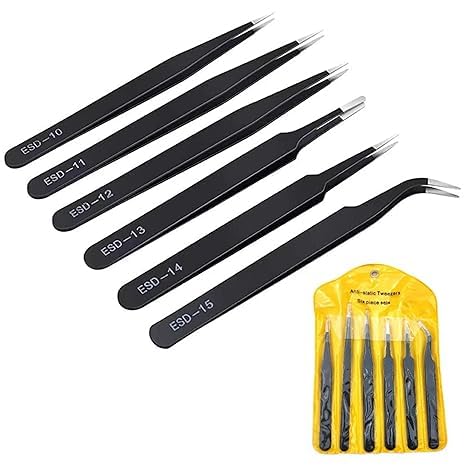 OBDKing 6PCS Stainless Steel Tweezers Set – Anti-Static, Ultra-Fine Tips for Electronics, Mobile Repair, Small Components & Jewelry-picture-14