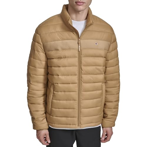 Champion Men's Lightweight Packable Puffer Jacket, Tobacco, Medium