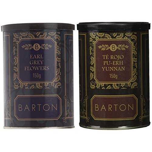 Barton Earl Grey Flowers   Hojas partidas de Té negro, 150 gr & Té Rojo Pu Erh Yunnan, 150 gr