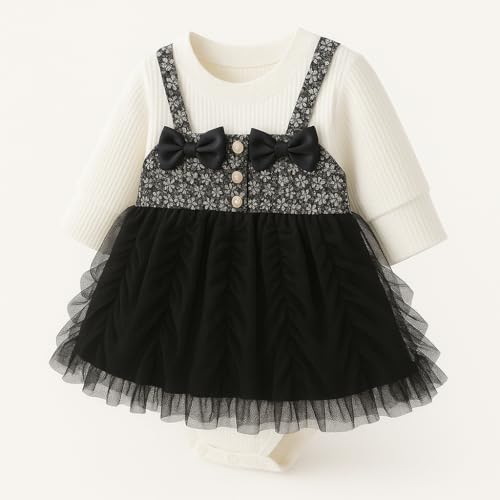 Image of EIO Baby Girl Princess Dress - Long Sleeve Cotton Frock with Round Neck | Comfortable Kids Birthday Outfit | Toddler Girl Casual & Festive Dress