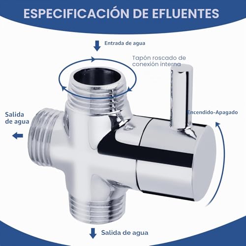 Miniatura 4 de Válvula De Derivación Conmutador, Válvula De Derivación De Ducha De Latón Cromado, Adaptador En T De 3 Vías, Inversor De Brazo De Ducha Con Entrada Macho G1 2 Y Doble Salida G1 2