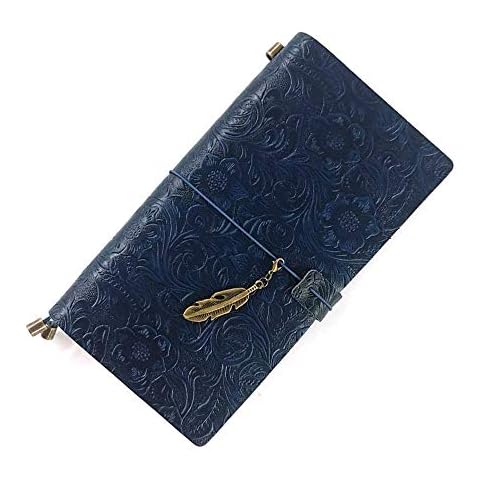 Refillable Leather Journal, Handmade Notebook with Bookmark for Men & Women, Vintage Notebook Perfect for Writing, Gifts, Travelers (Blue, Standard) Cover