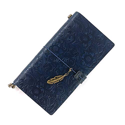 Journal rechargeable cuir fait main avec marque-page carnet bleu