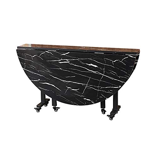 Table de repas ronde pliante avec rallonge pour cuisine, salle de ferme, gain de place, avec poulie à 360°, noir